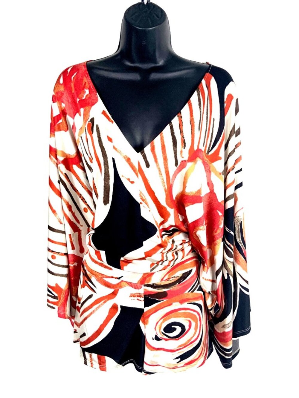 Alexie Multicolor Abstract Print Long Sleeve Wrap Top XS oversized relaxed top